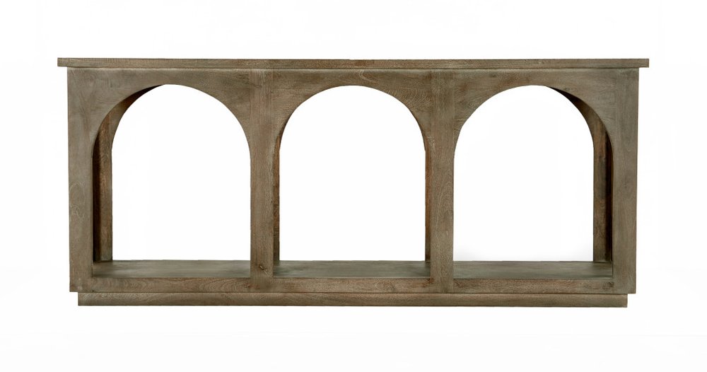 77" Brown Solid Wood Distressed Console Table With Arch Detailing HomeRoots
