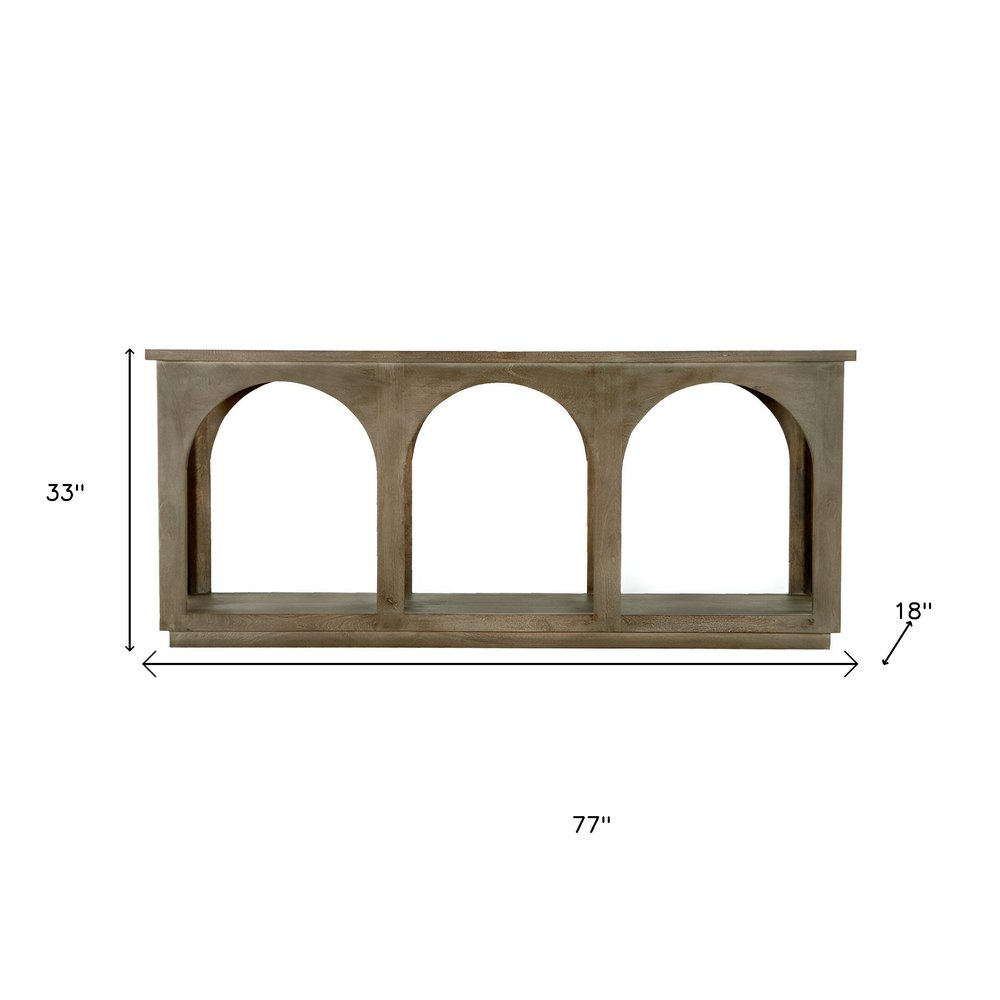 77" Brown Solid Wood Distressed Console Table With Arch Detailing HomeRoots
