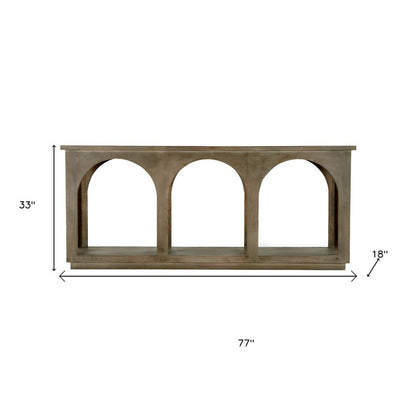 77" Brown Solid Wood Distressed Console Table With Arch Detailing HomeRoots