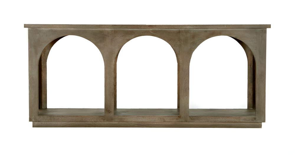 77" Brown Solid Wood Distressed Console Table With Arch Detailing HomeRoots