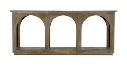 77" Brown Solid Wood Distressed Console Table With Arch Detailing HomeRoots
