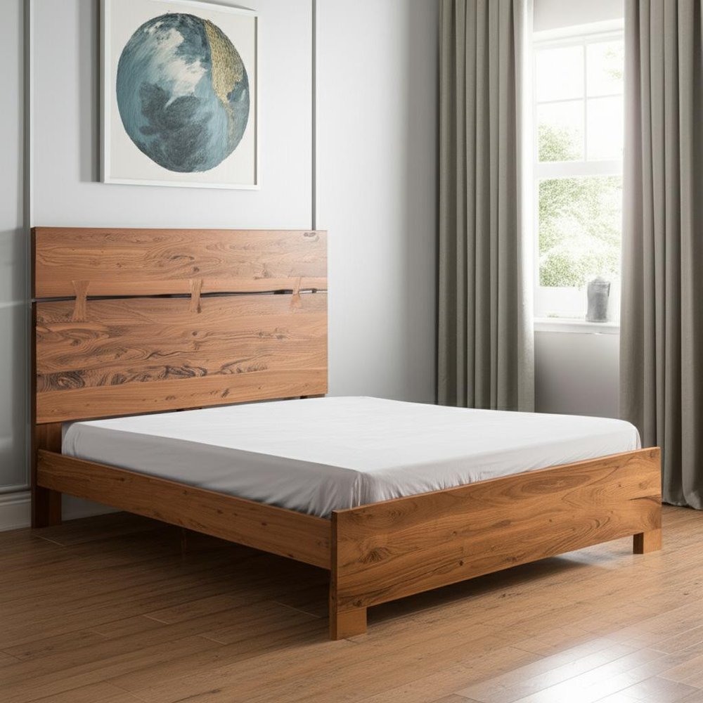 Brown Live Edge Bow Joint Solid Wood Queen Bed Frame HomeRoots
