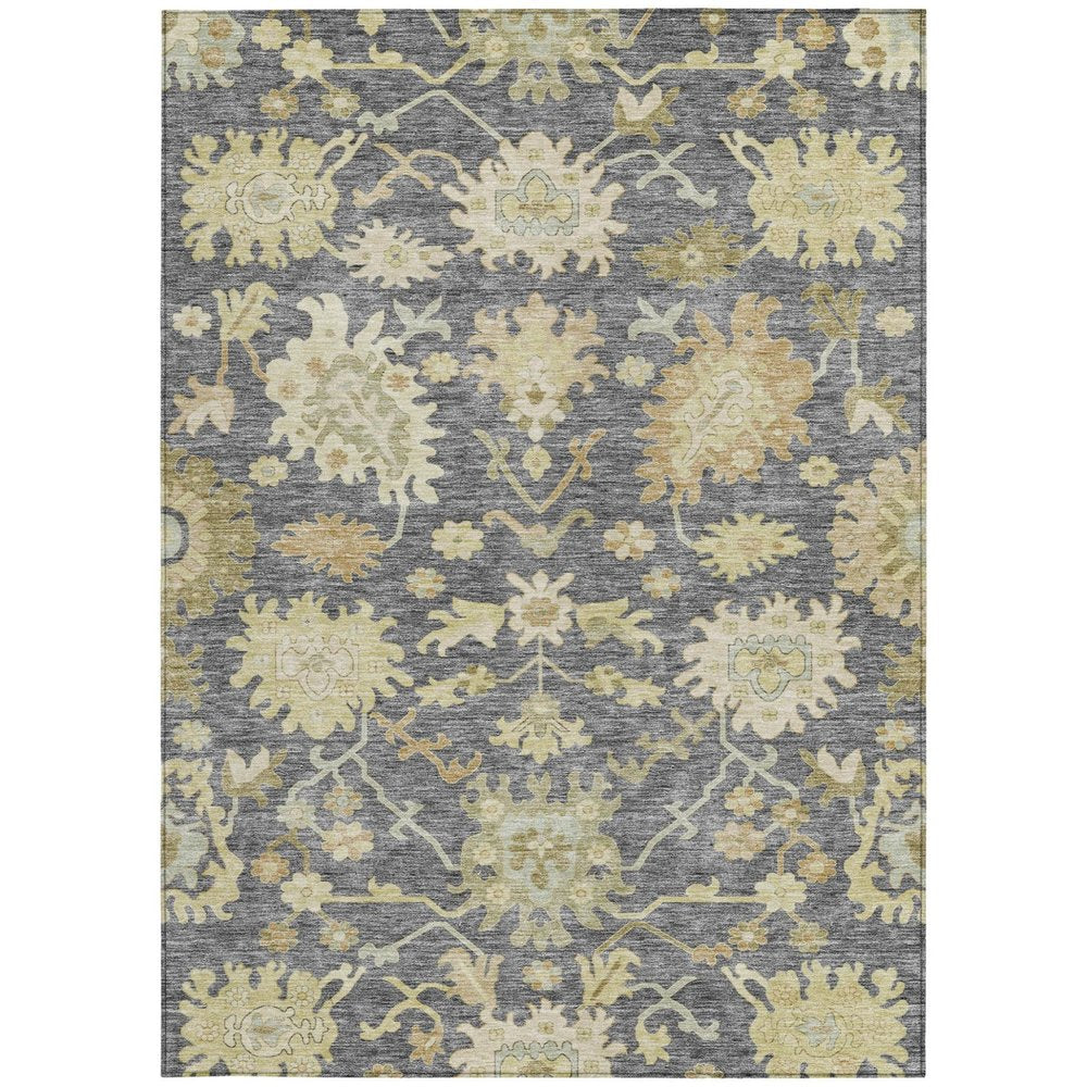 10' X 14' Gray Ivory And Green Floral Washable Indoor Outdoor Area Rug HomeRoots