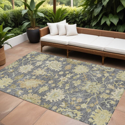 10' X 14' Gray Ivory And Green Floral Washable Indoor Outdoor Area Rug HomeRoots