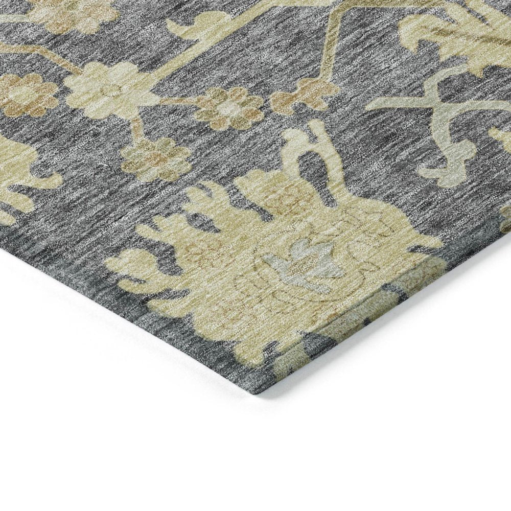 10' X 14' Gray Ivory And Green Floral Washable Indoor Outdoor Area Rug HomeRoots