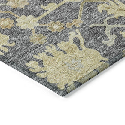 10' X 14' Gray Ivory And Green Floral Washable Indoor Outdoor Area Rug HomeRoots
