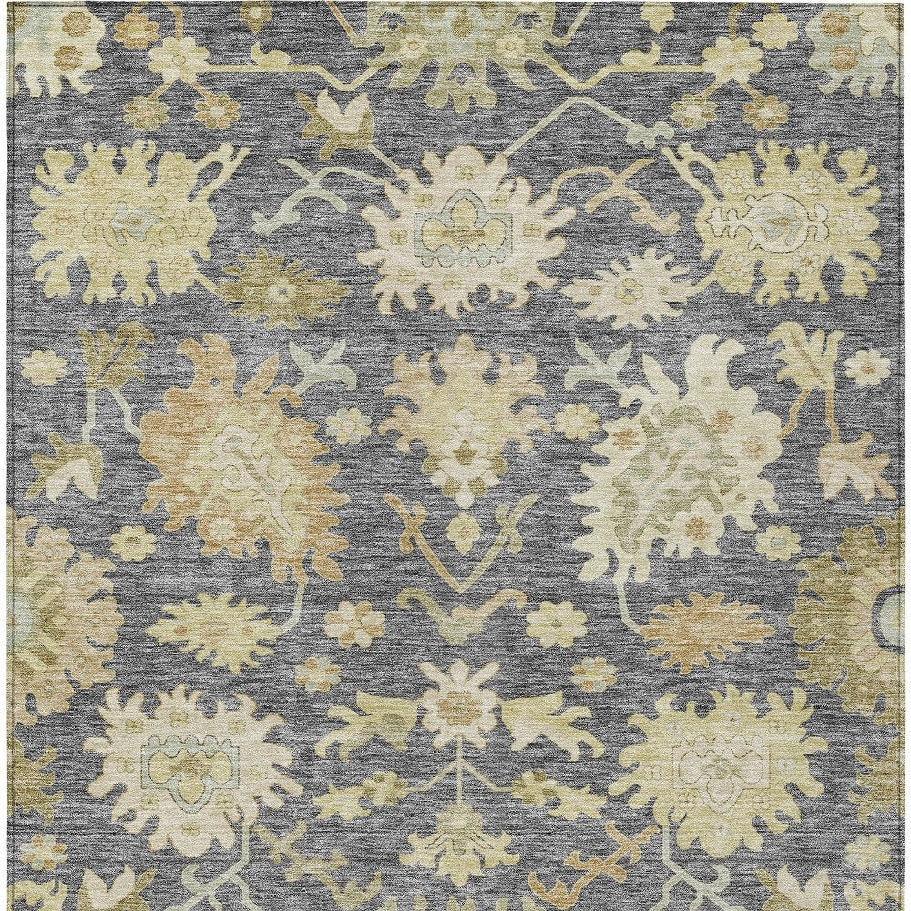 10' X 14' Gray Ivory And Green Floral Washable Indoor Outdoor Area Rug HomeRoots
