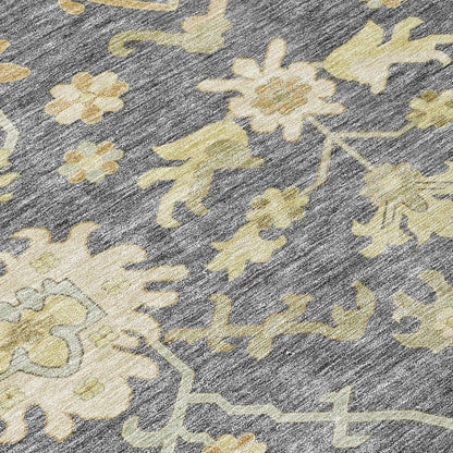 10' X 14' Gray Ivory And Green Floral Washable Indoor Outdoor Area Rug HomeRoots