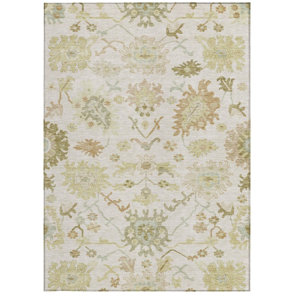 3' X 5' Ivory Green And Tan Floral Washable Indoor Outdoor Area Rug HomeRoots