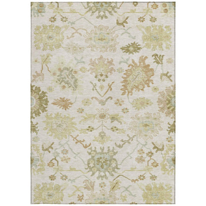 3' X 5' Ivory Green And Tan Floral Washable Indoor Outdoor Area Rug HomeRoots