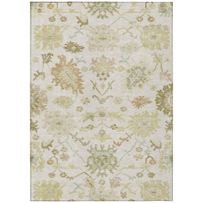 3' X 5' Ivory Green And Tan Floral Washable Indoor Outdoor Area Rug HomeRoots