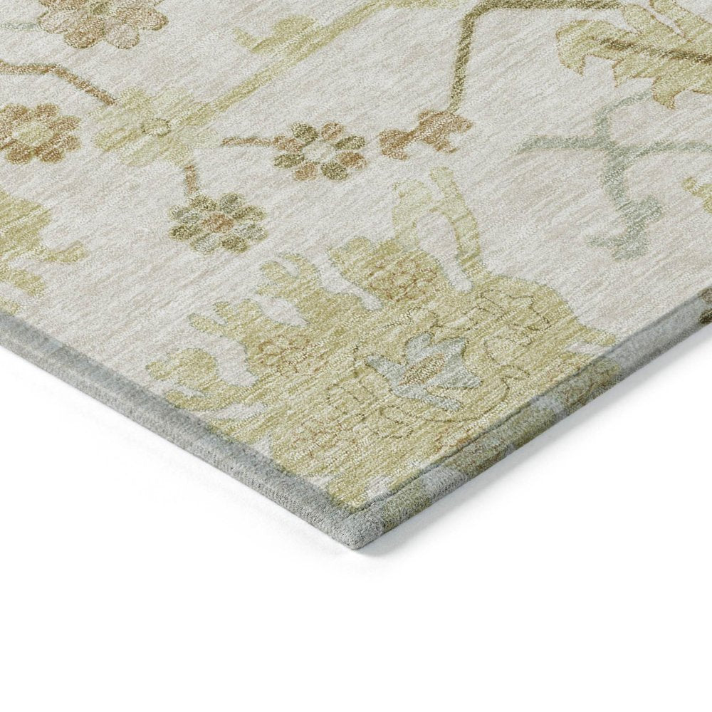 3' X 5' Ivory Green And Tan Floral Washable Indoor Outdoor Area Rug — view 3