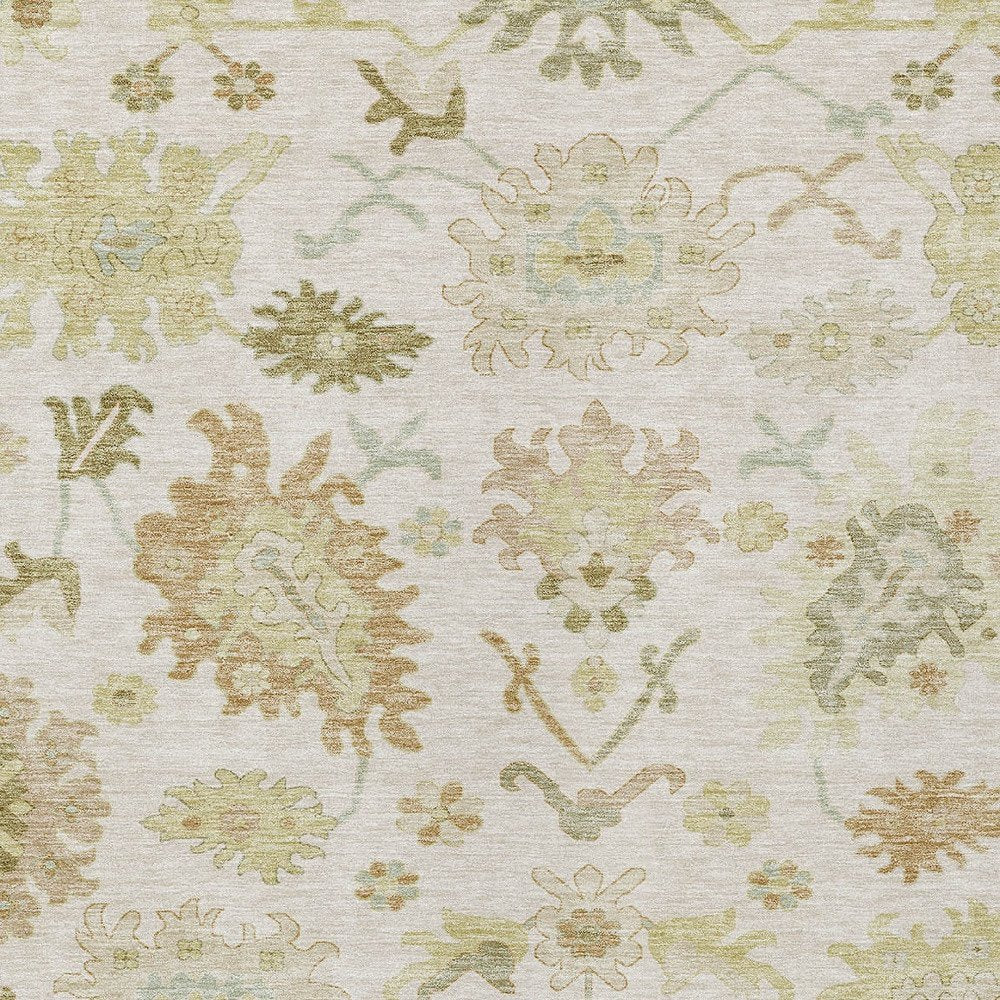 3' X 5' Ivory Green And Tan Floral Washable Indoor Outdoor Area Rug — view 5
