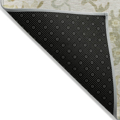 3' X 5' Ivory Green And Tan Floral Washable Indoor Outdoor Area Rug HomeRoots