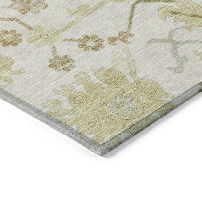 3' X 5' Ivory Green And Tan Floral Washable Indoor Outdoor Area Rug HomeRoots