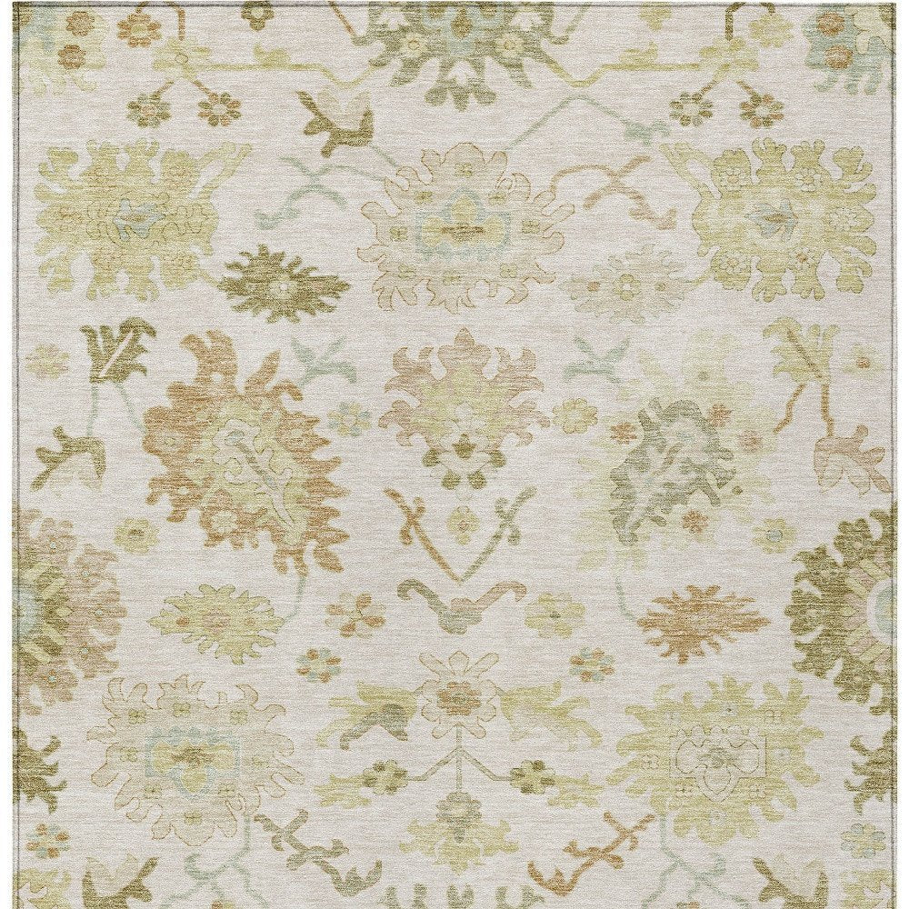 3' X 5' Ivory Green And Tan Floral Washable Indoor Outdoor Area Rug — view 12