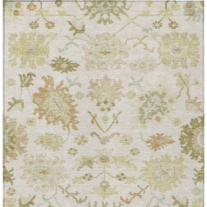 3' X 5' Ivory Green And Tan Floral Washable Indoor Outdoor Area Rug HomeRoots