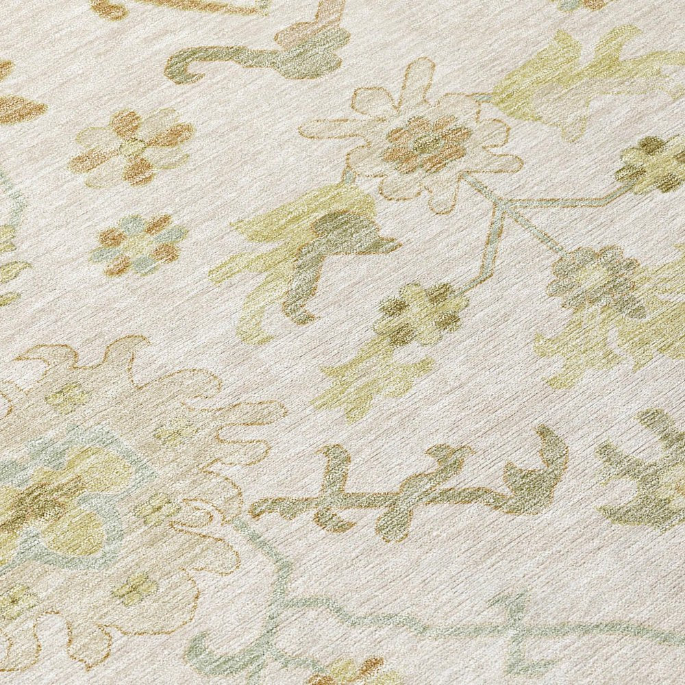 3' X 5' Ivory Green And Tan Floral Washable Indoor Outdoor Area Rug — view 11