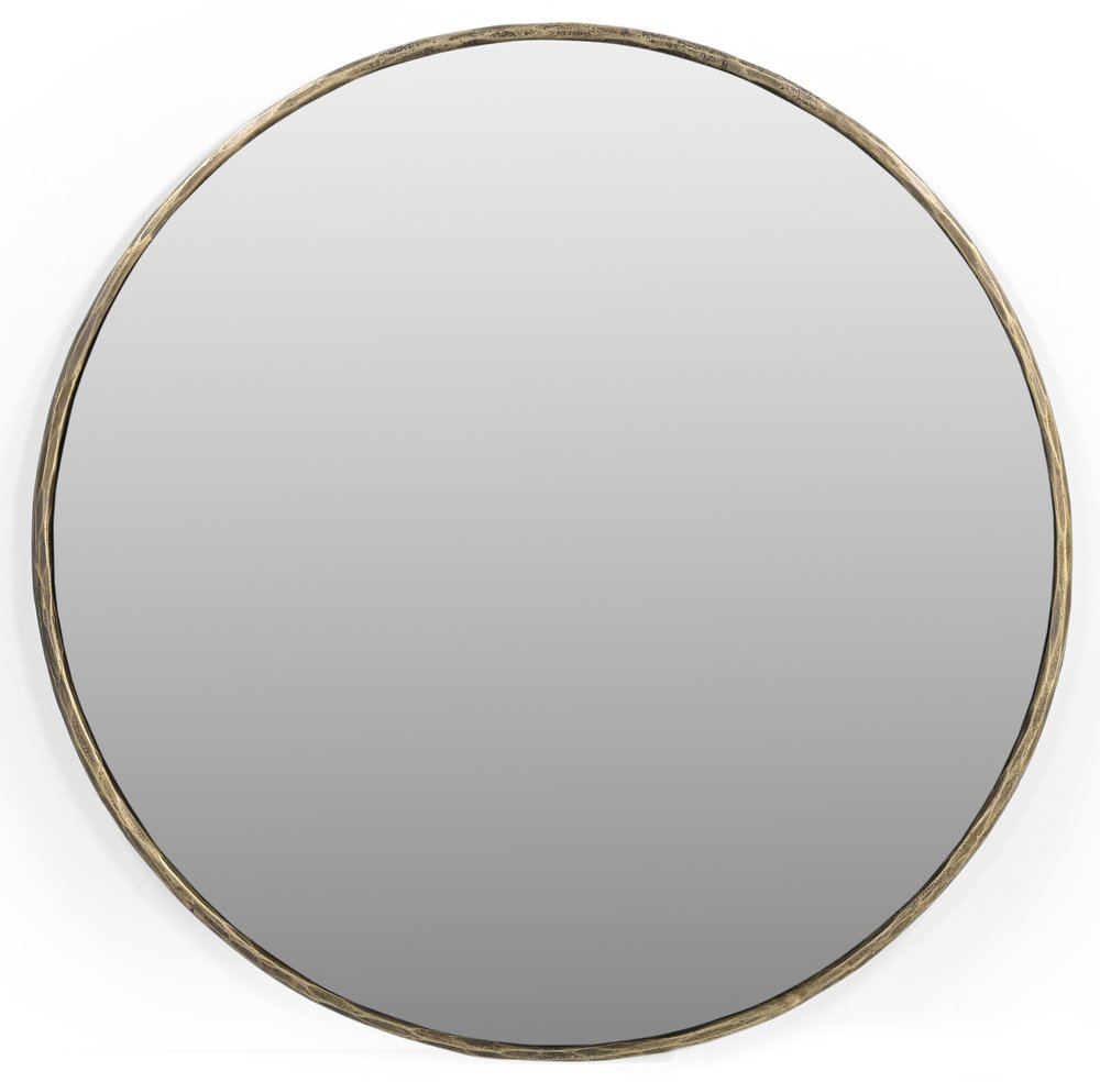 36" Antiqued Brass Iron Round Framed Accent Mirror — view 1