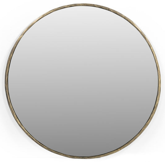 36" Antiqued Brass Iron Round Framed Accent Mirror