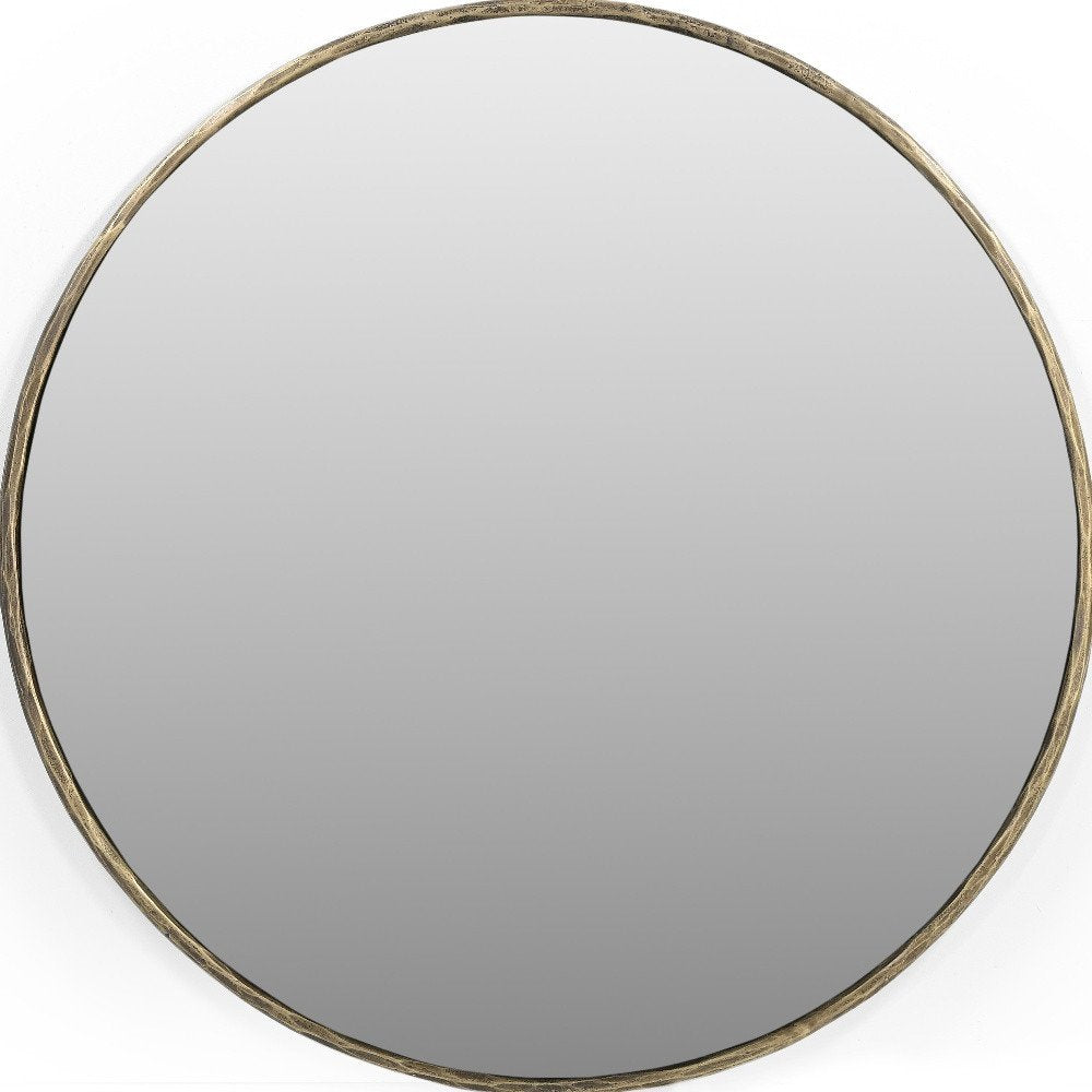 36" Antiqued Brass Iron Round Framed Accent Mirror HomeRoots