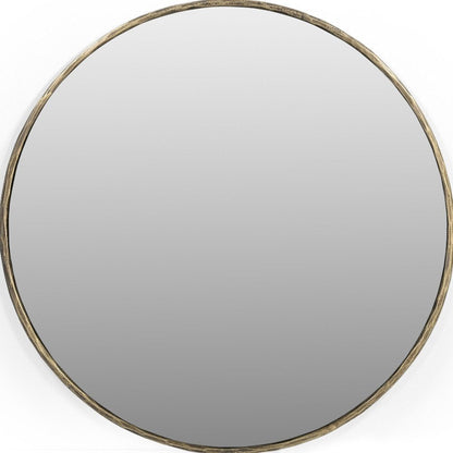 36" Antiqued Brass Iron Round Framed Accent Mirror HomeRoots
