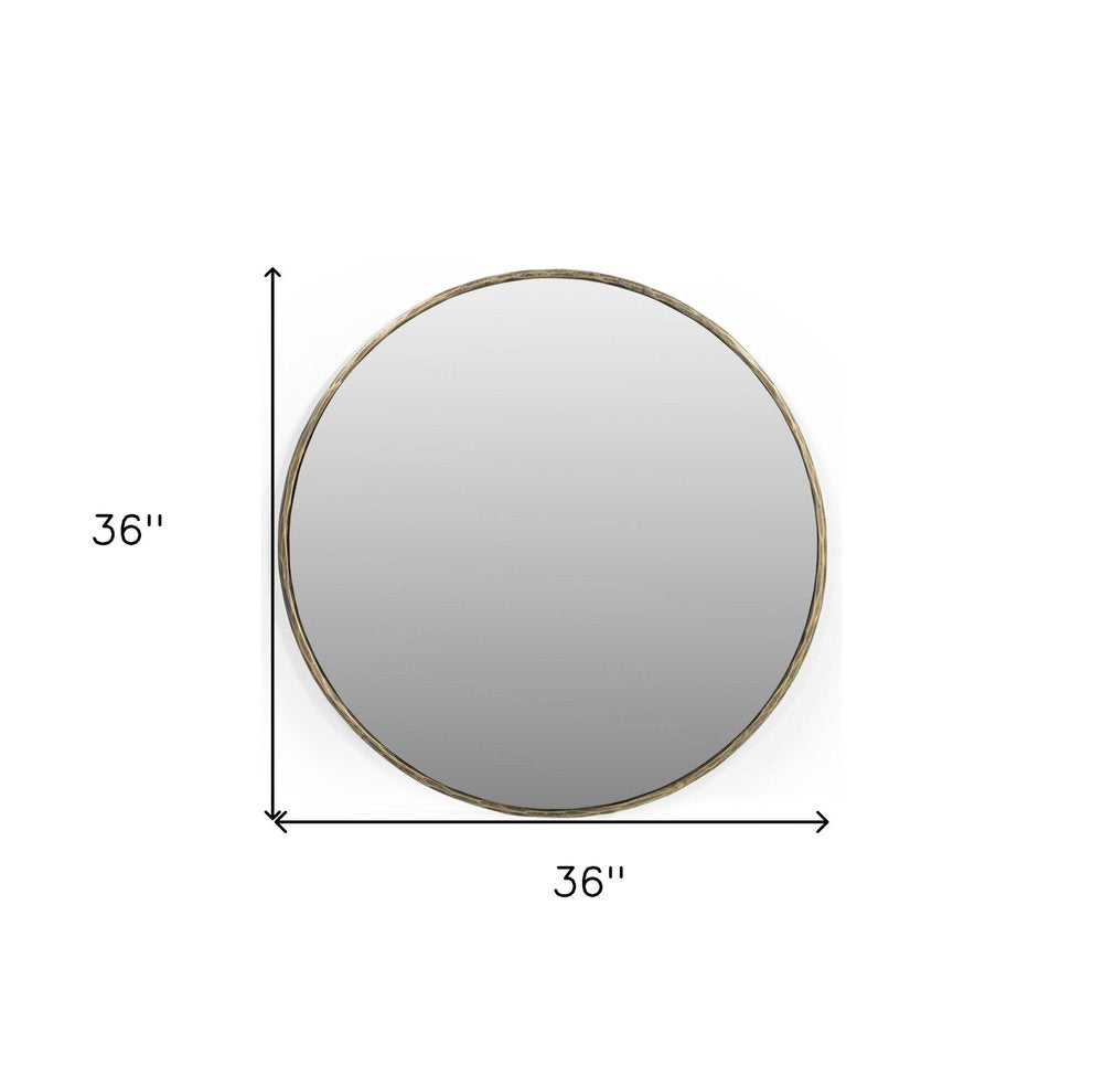 36" Antiqued Brass Iron Round Framed Accent Mirror — view 5