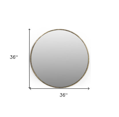 36" Antiqued Brass Iron Round Framed Accent Mirror HomeRoots