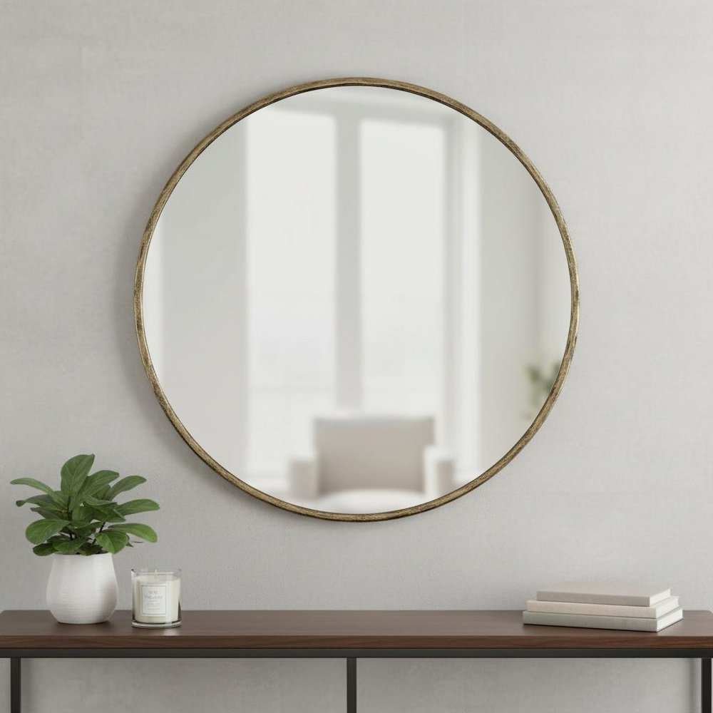 36" Antiqued Brass Iron Round Framed Accent Mirror — view 6