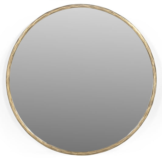 24" Antiqued Brass Iron Round Framed Accent Mirror
