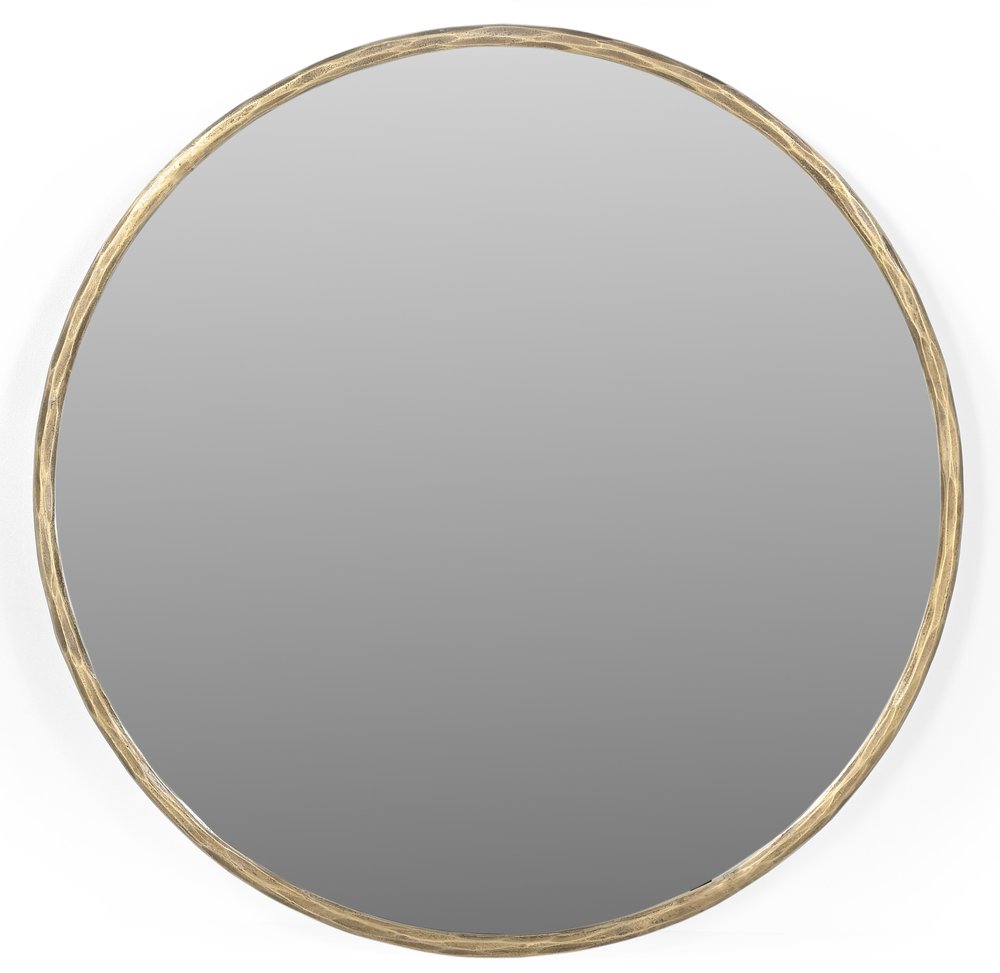 24" Antiqued Brass Iron Round Framed Accent Mirror HomeRoots