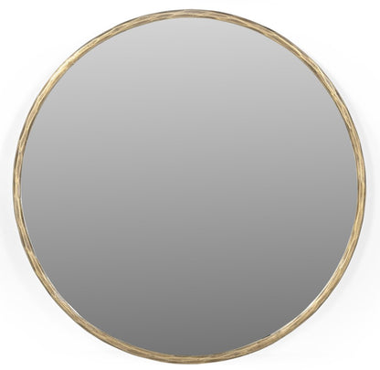 24" Antiqued Brass Iron Round Framed Accent Mirror HomeRoots