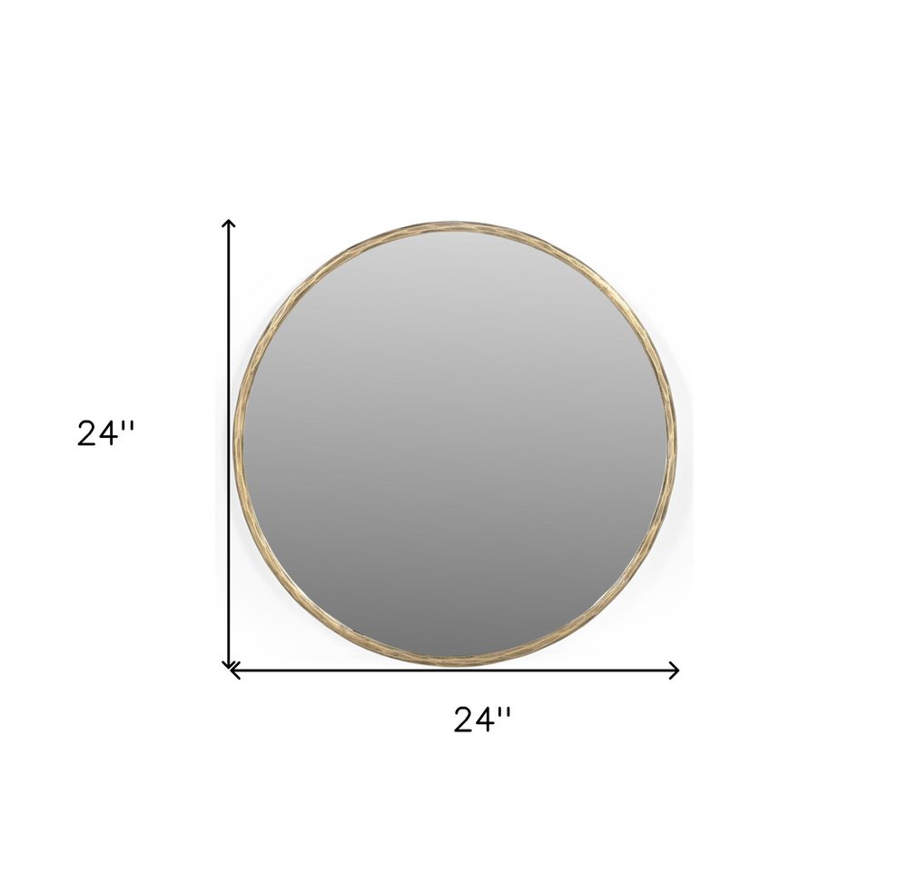 24" Antiqued Brass Iron Round Framed Accent Mirror HomeRoots