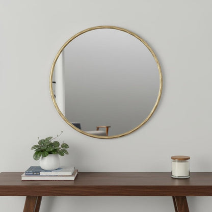 24" Antiqued Brass Iron Round Framed Accent Mirror HomeRoots