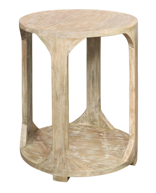 24" Natural Distressed Solid Wood Round Frame End Table With Shelf HomeRoots