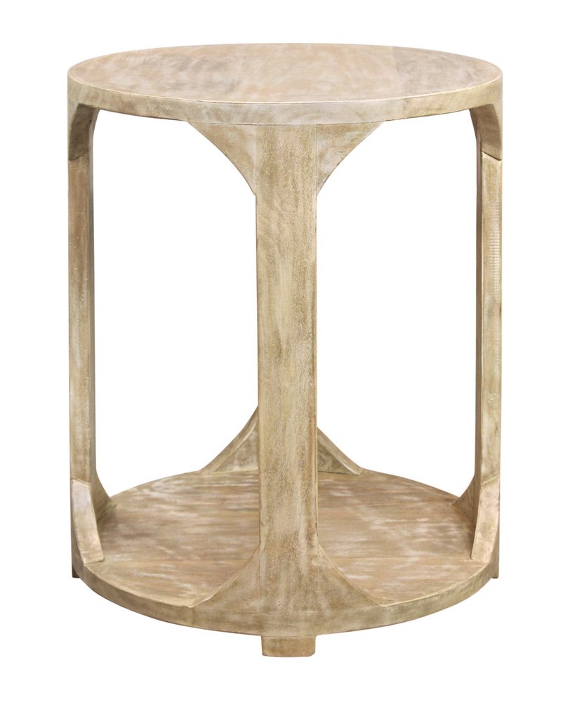 24" Natural Distressed Solid Wood Round Frame End Table With Shelf HomeRoots
