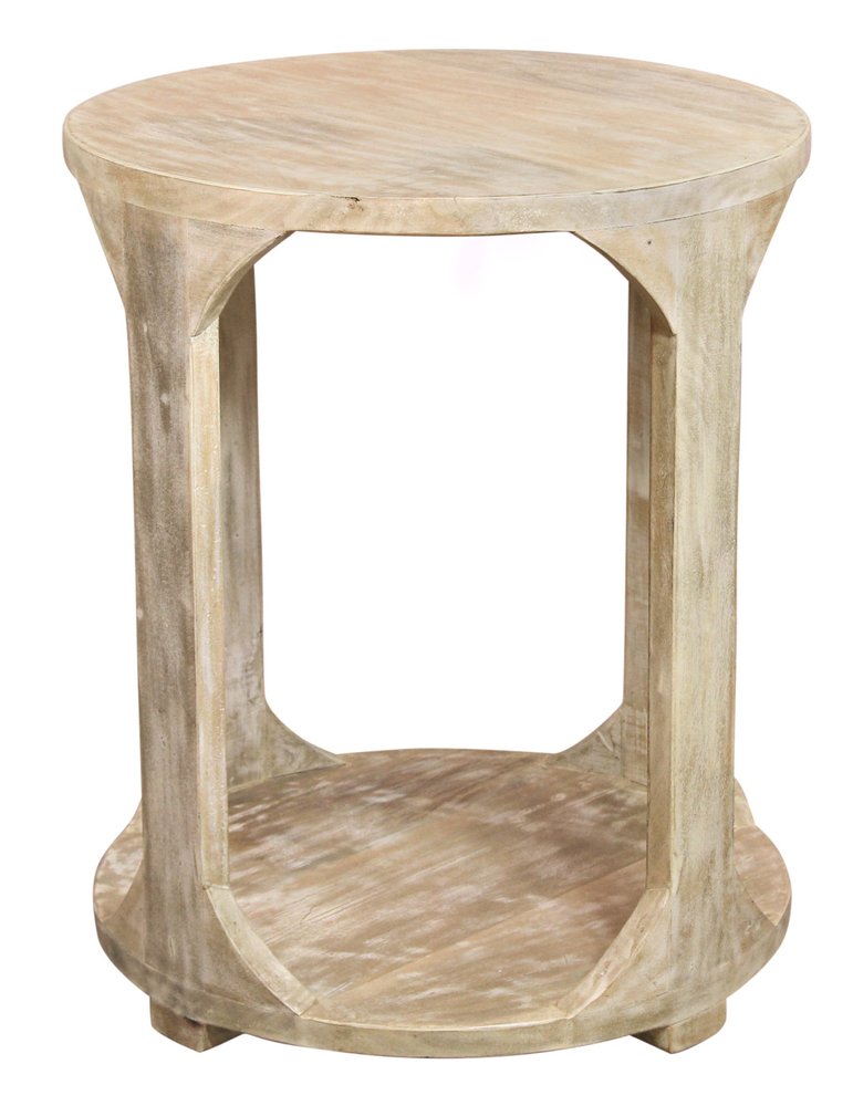 24" Natural Distressed Solid Wood Round Frame End Table With Shelf HomeRoots