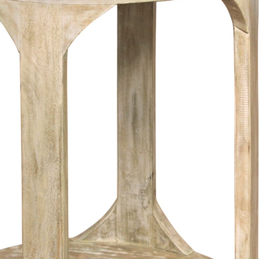 24" Natural Distressed Solid Wood Round Frame End Table With Shelf HomeRoots