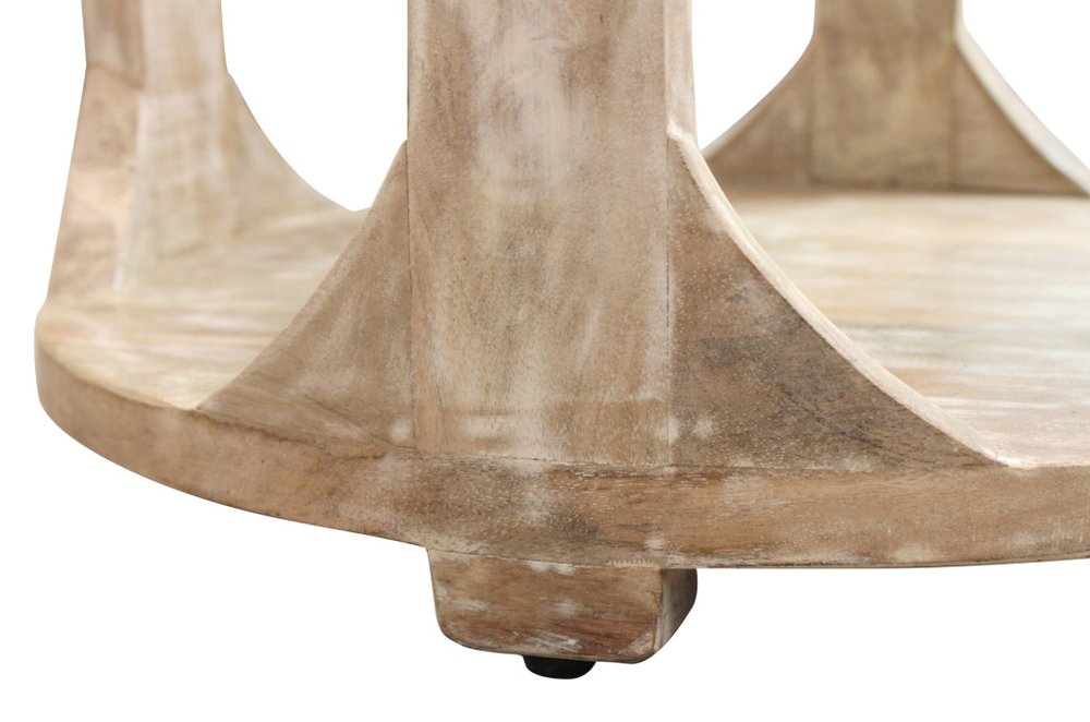 24" Natural Distressed Solid Wood Round Frame End Table With Shelf HomeRoots