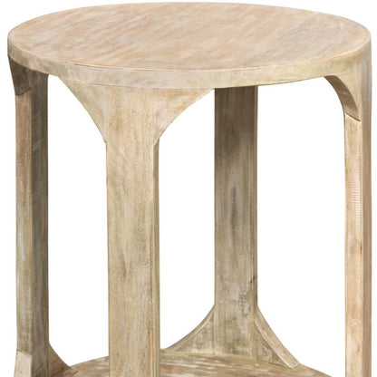 24" Natural Distressed Solid Wood Round Frame End Table With Shelf HomeRoots