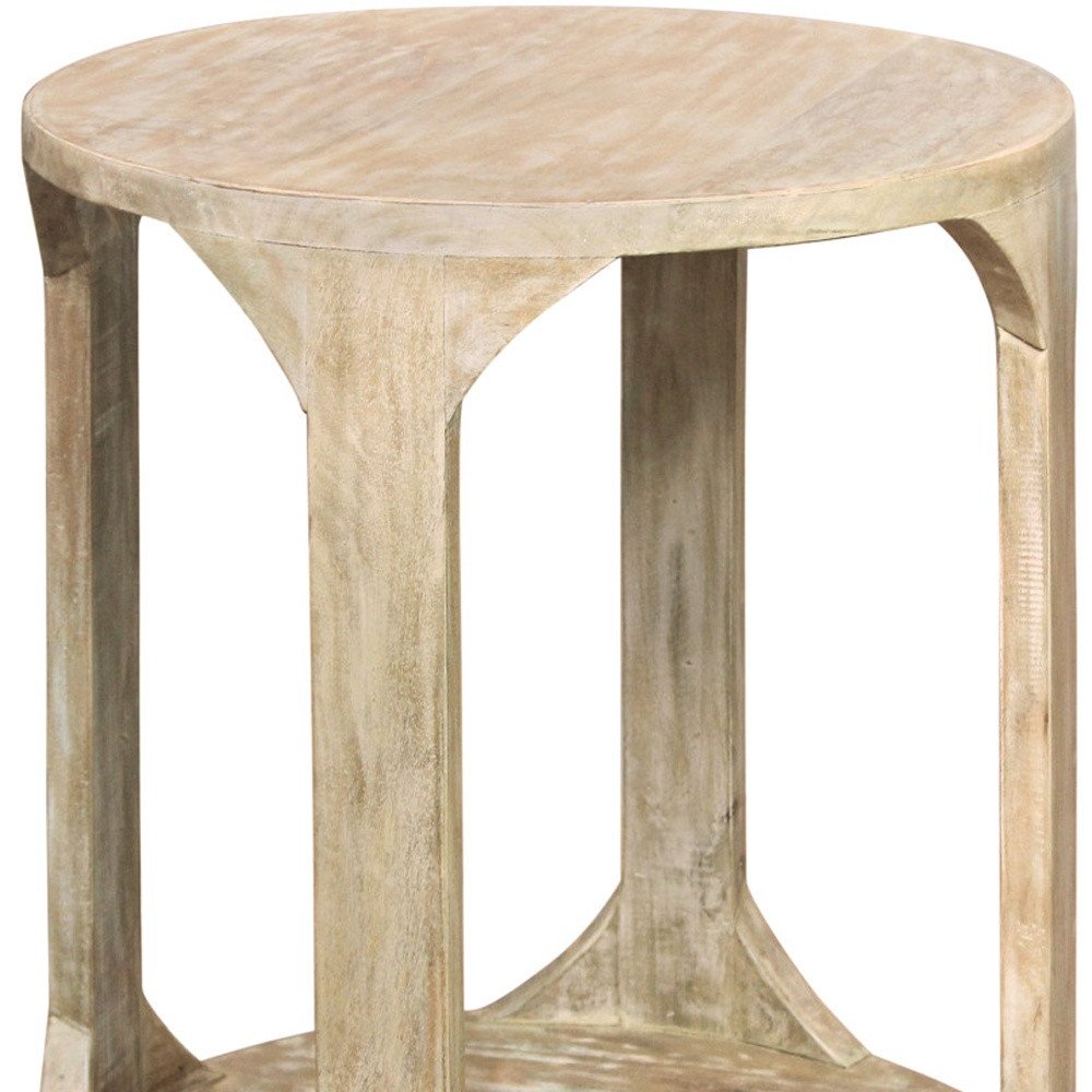 24" Natural Distressed Solid Wood Round Frame End Table With Shelf HomeRoots
