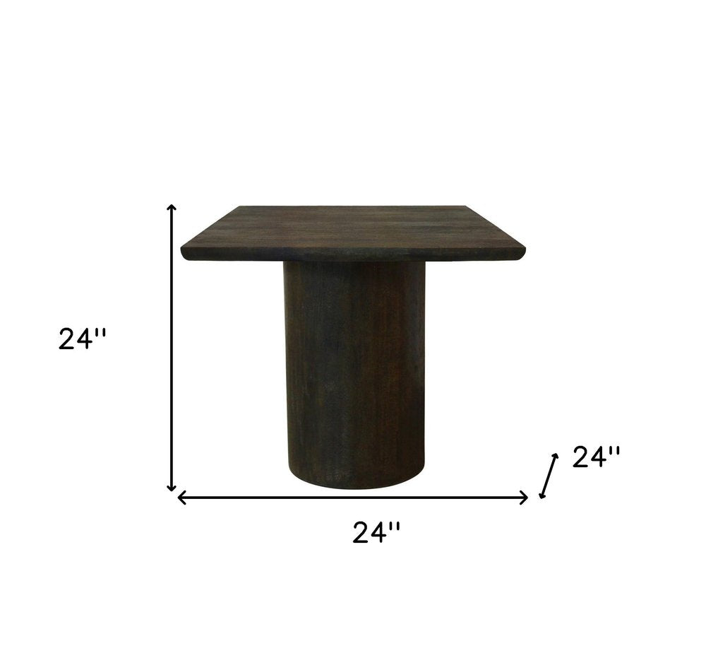 24" Dark Brown Distressed Solid Wood Square Pedestal End Table HomeRoots