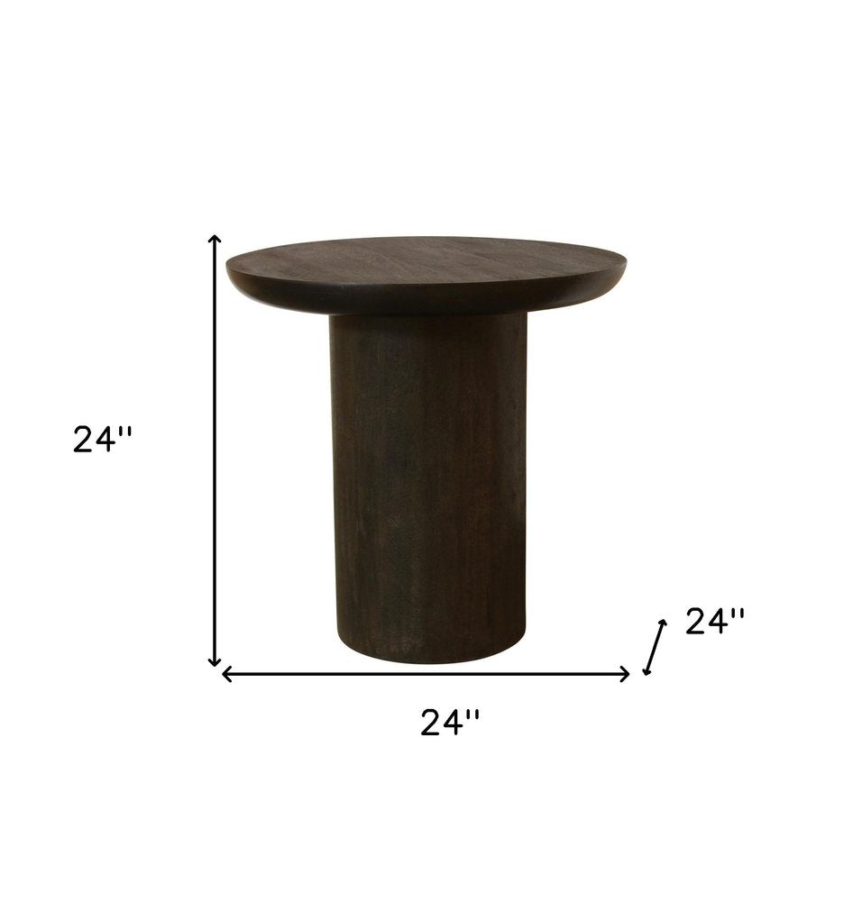 24" Dark Brown Distressed Solid Wood Round Pedestal End Table HomeRoots
