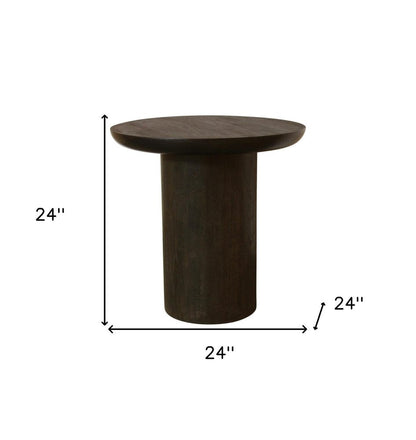 24" Dark Brown Distressed Solid Wood Round Pedestal End Table HomeRoots