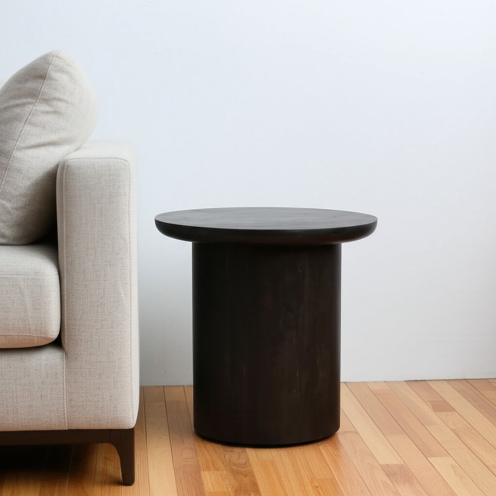24" Dark Brown Distressed Solid Wood Round Pedestal End Table HomeRoots
