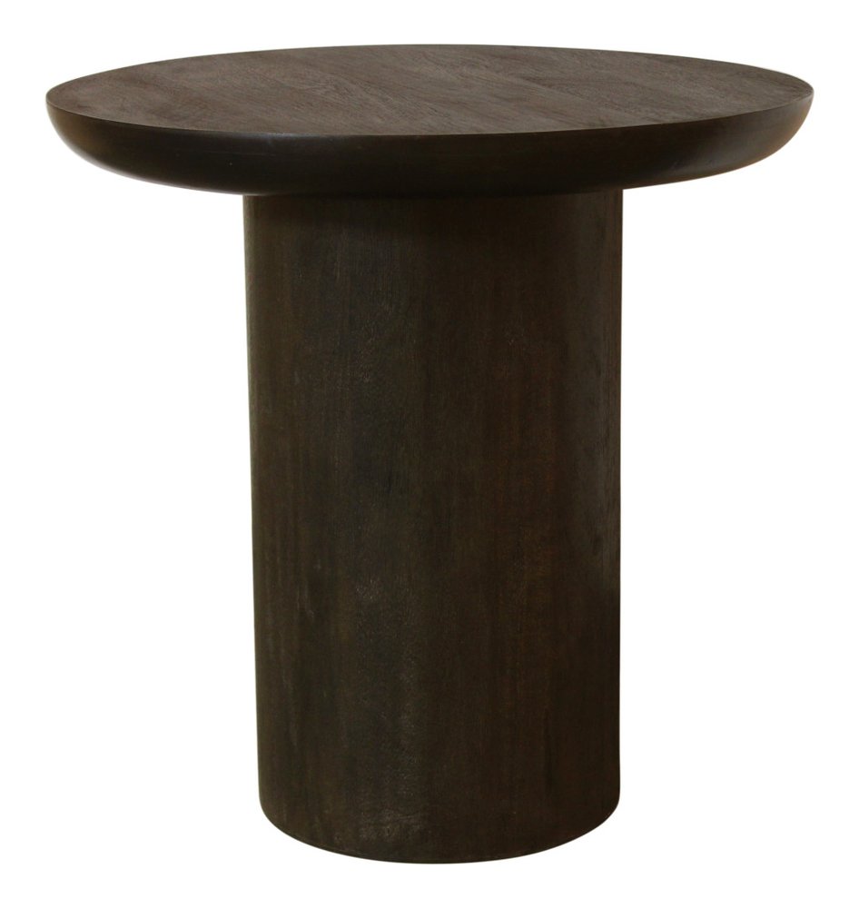 24" Dark Brown Distressed Solid Wood Round Pedestal End Table — view 1