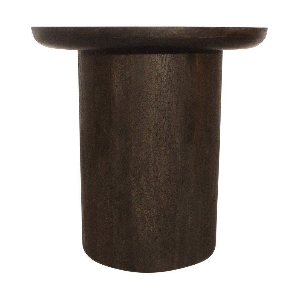 24" Dark Brown Distressed Solid Wood Round Pedestal End Table — view 2