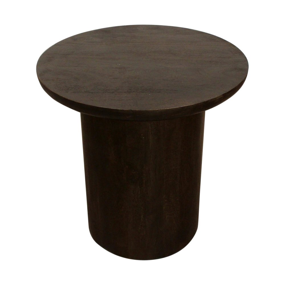 24" Dark Brown Distressed Solid Wood Round Pedestal End Table — view 3