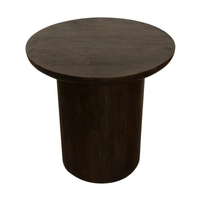24" Dark Brown Distressed Solid Wood Round Pedestal End Table HomeRoots