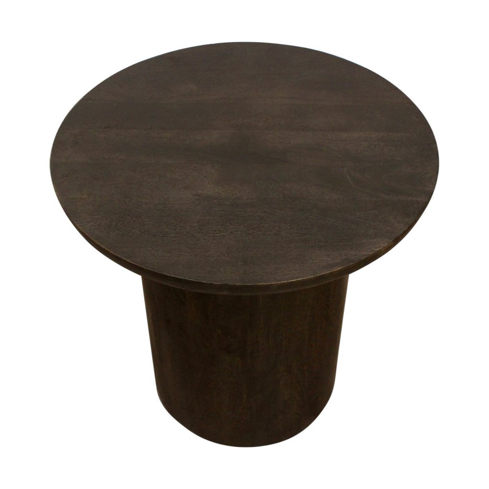 24" Dark Brown Distressed Solid Wood Round Pedestal End Table HomeRoots